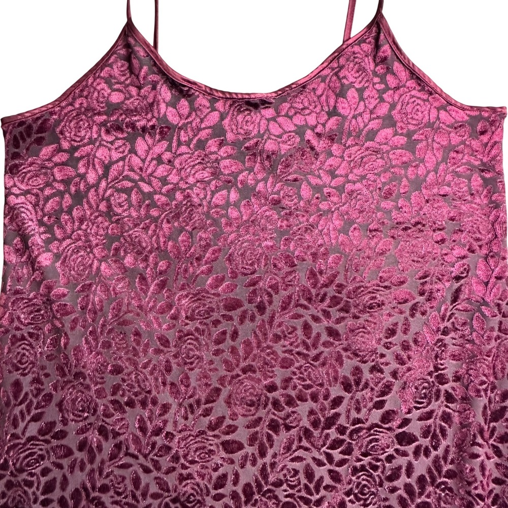 Vassarette Womens Burgundy Floral Burnout Velvet Camisole Tank Top Large RN90048 - Picture 4 of 16